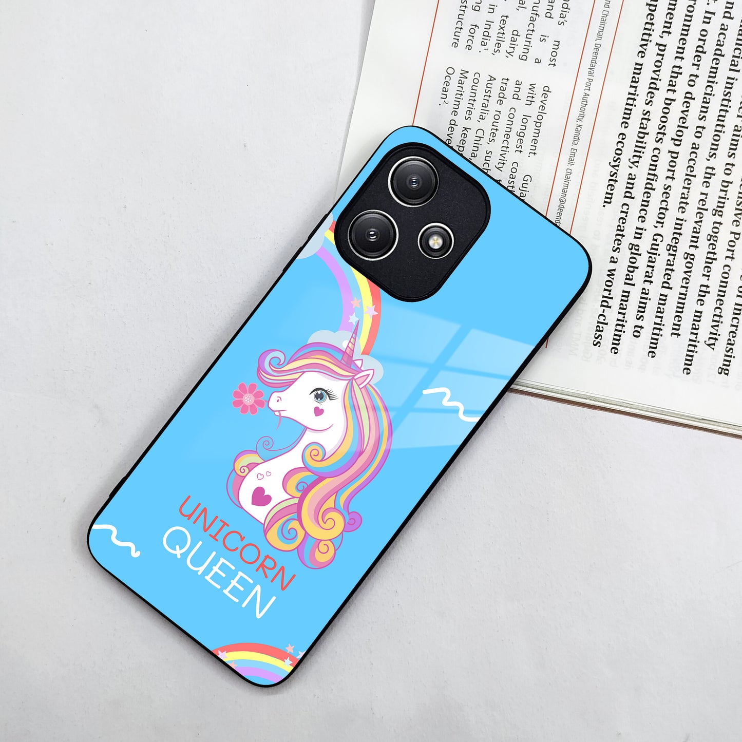 Blue Unicorn Queen Glass Phone Case For Poco
