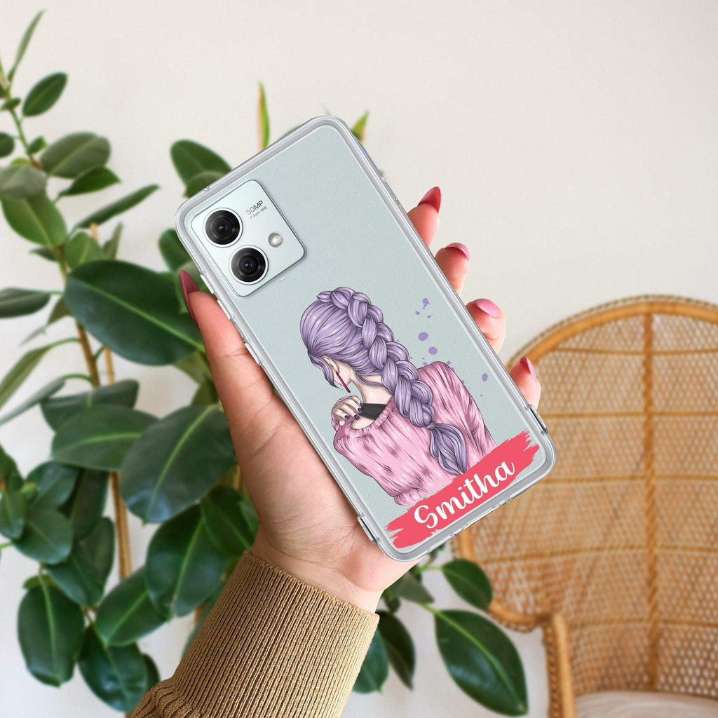 Braid Girl Customize Transparent Silicon Case For Motorola Edge 60 Pro 5G