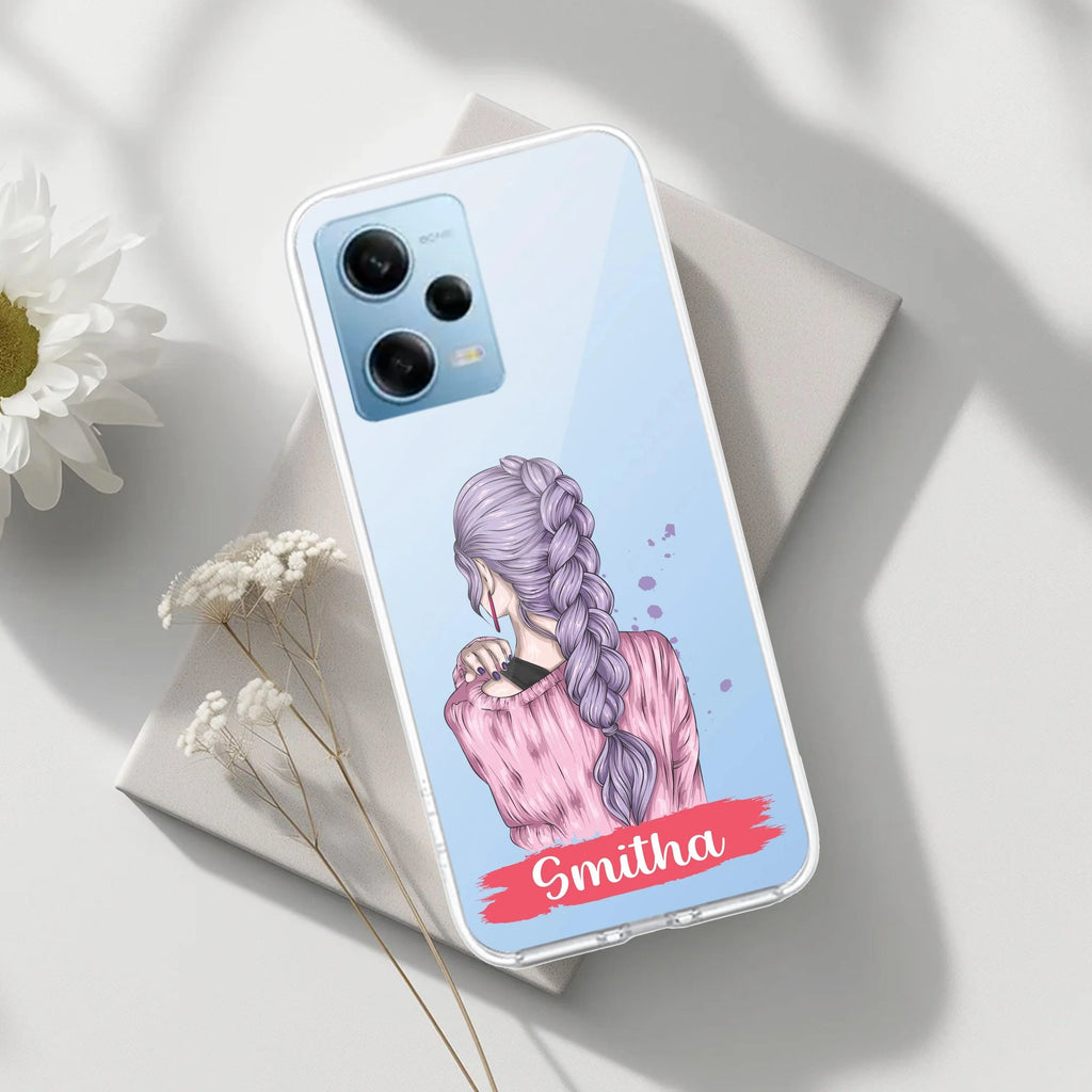 Braid Girl Customize Transparent Silicon Case For Redmi Note 12 4G