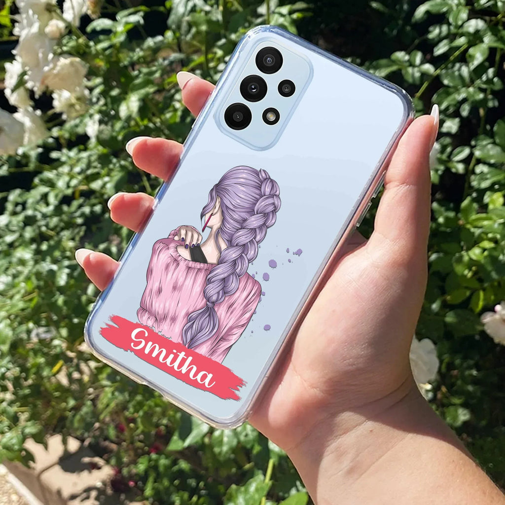 Braid Girl  Customize Transparent Silicon Case For Samsung Galaxy M32 5G