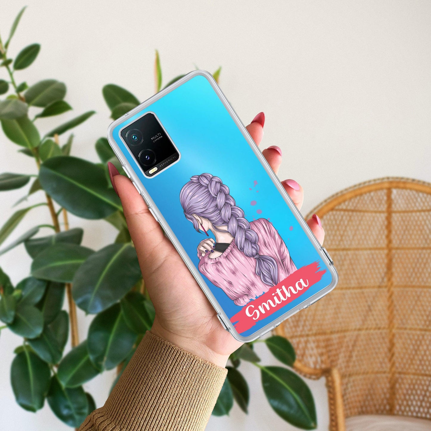 Braid Girl Customize Transparent Silicon Case For Vivo