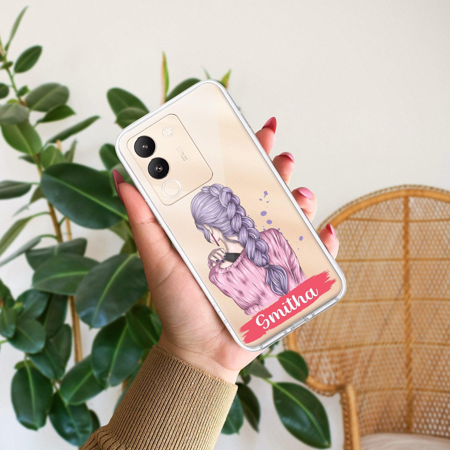 Braid Girl Customize Transparent Silicon Case For Vivo