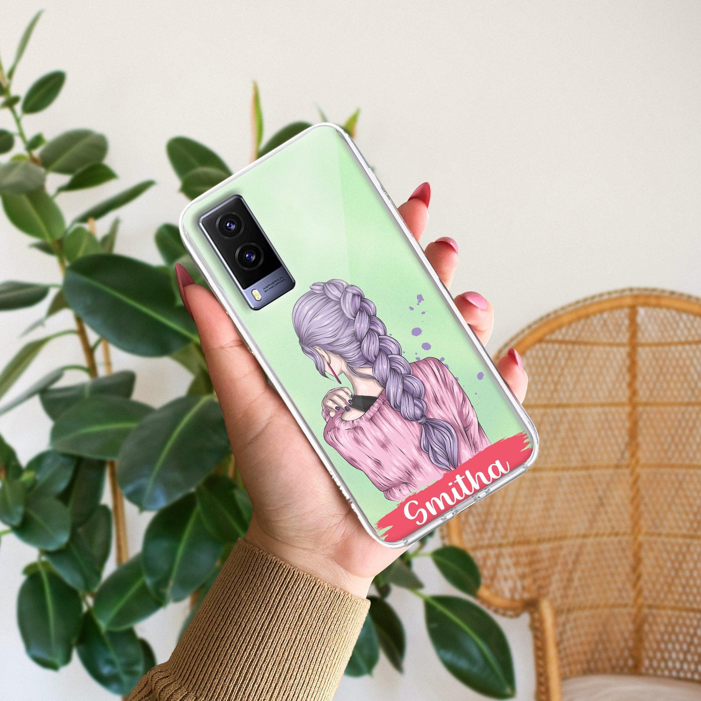 Braid Girl Customize Transparent Silicon Case For Vivo