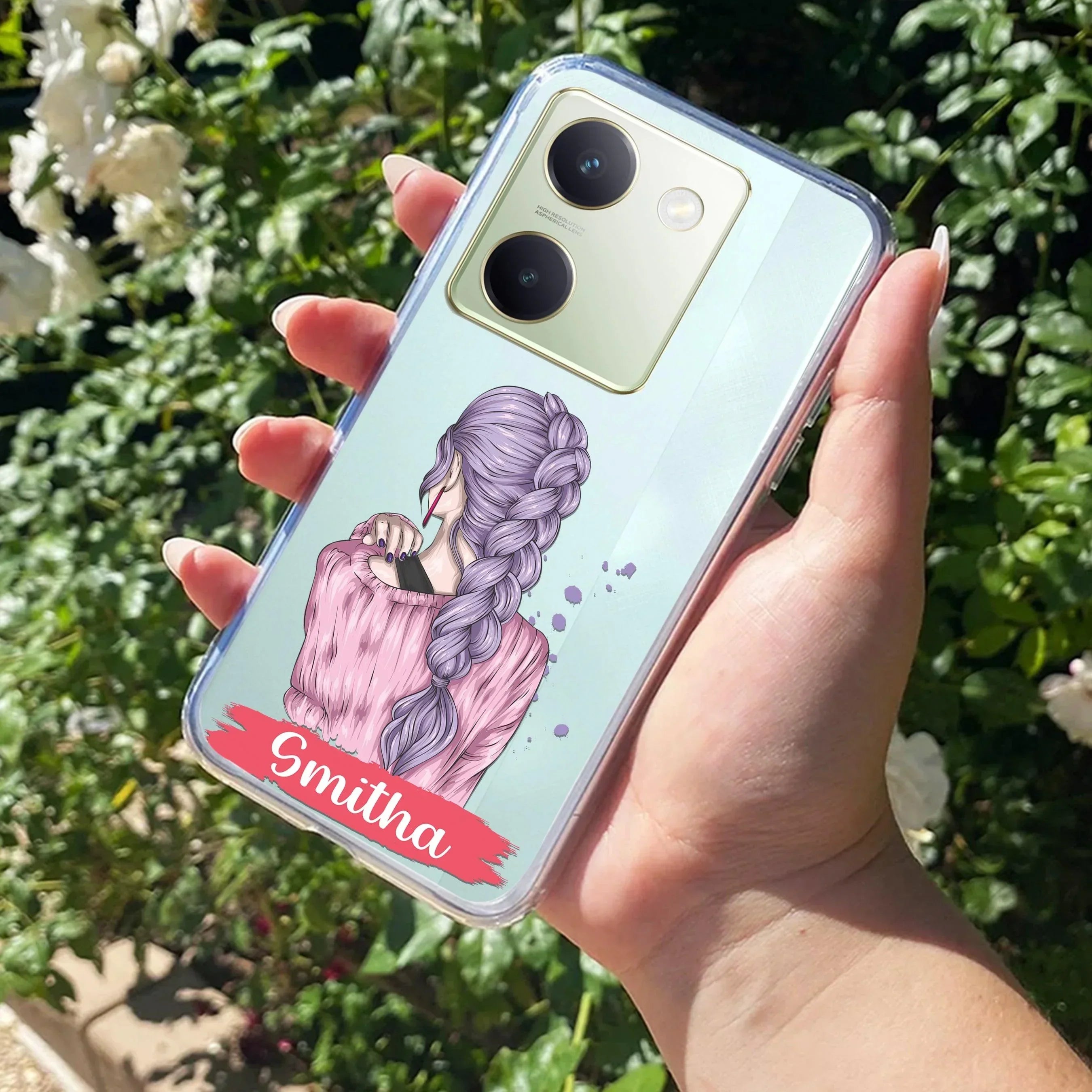 Braid Girl Customize Transparent Silicon Case For Vivo X90 5G