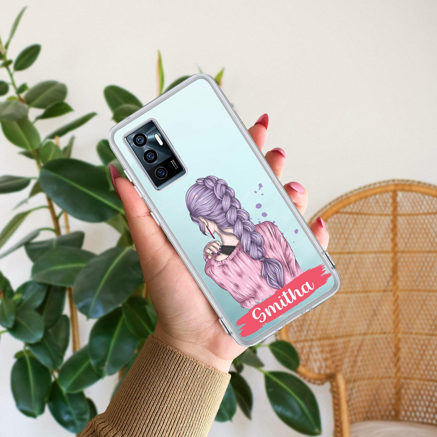 Braid Girl Customize Transparent Silicon Case For Vivo