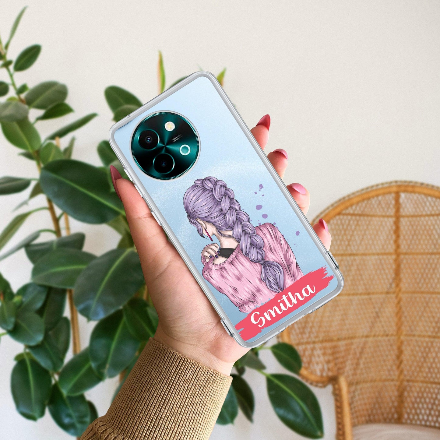 Braid Girl Customize Transparent Silicon Case For Vivo