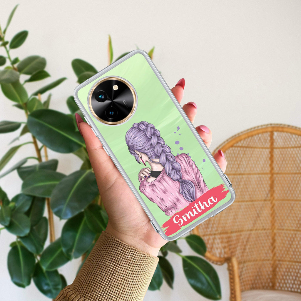 Braid Girl Customize Transparent Silicon Case For Vivo T2x 5G