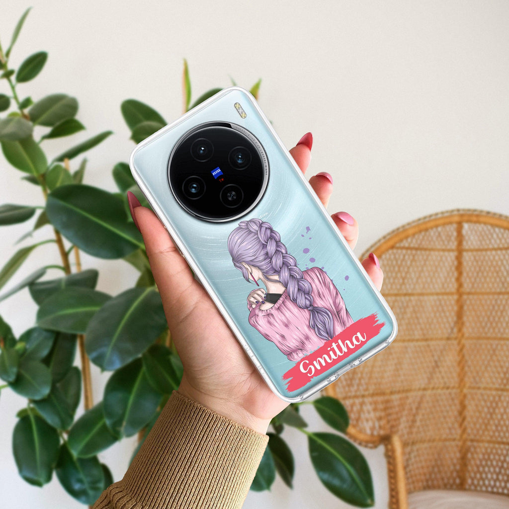 Braid Girl Customize Transparent Silicon Case For Vivo Y16