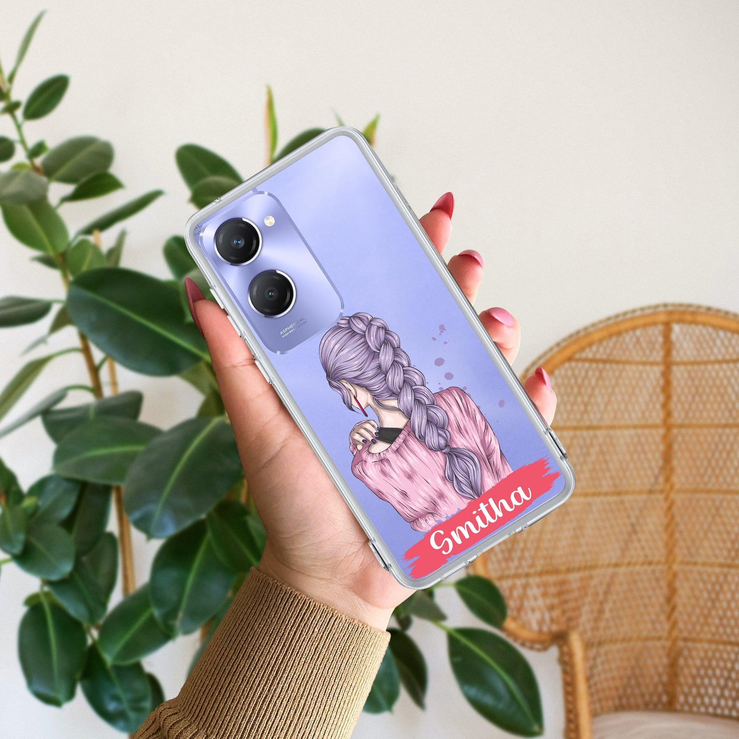Braid Girl Customize Transparent Silicon Case For Vivo