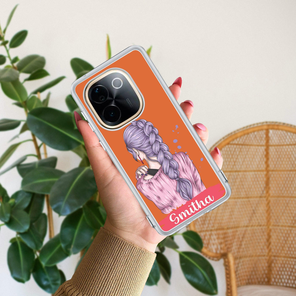 Braid Girl Customize Transparent Silicon Case For Vivo Y200 5G