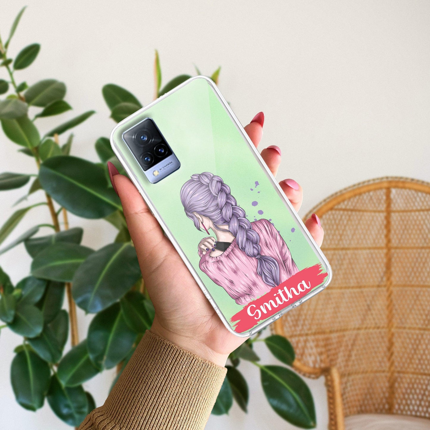 Braid Girl Customize Transparent Silicon Case For Vivo