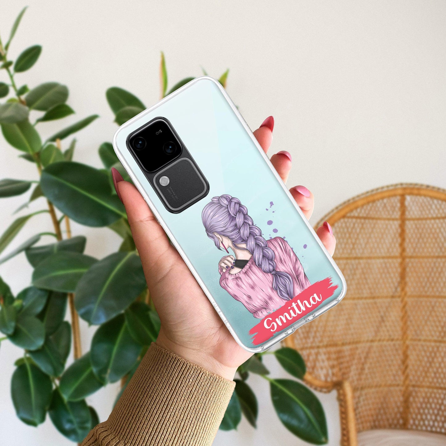 Braid Girl Customize Transparent Silicon Case For Vivo