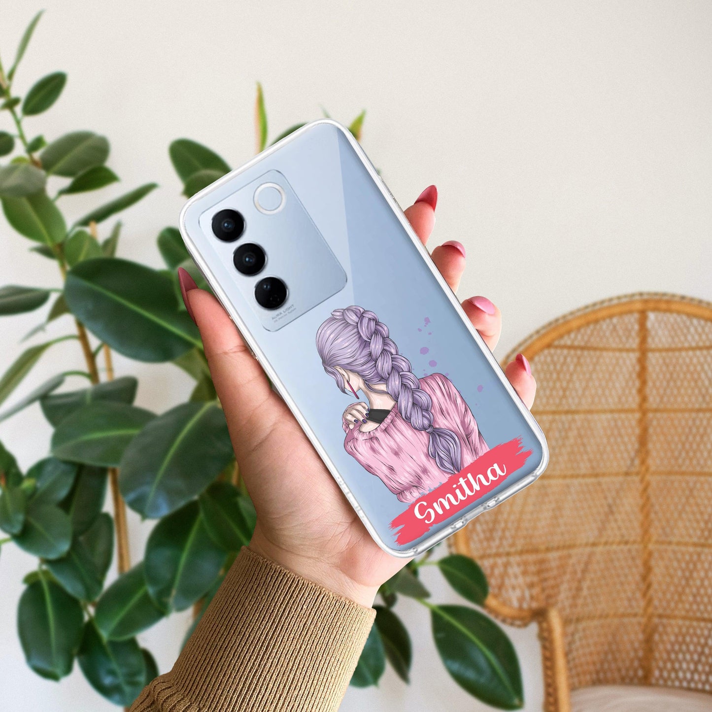Braid Girl Customize Transparent Silicon Case For Vivo