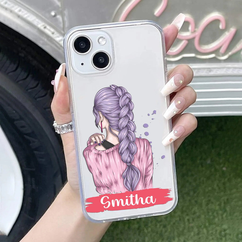 Braid Girl Customize Transparent Silicon Case For iPhone 13 Mini