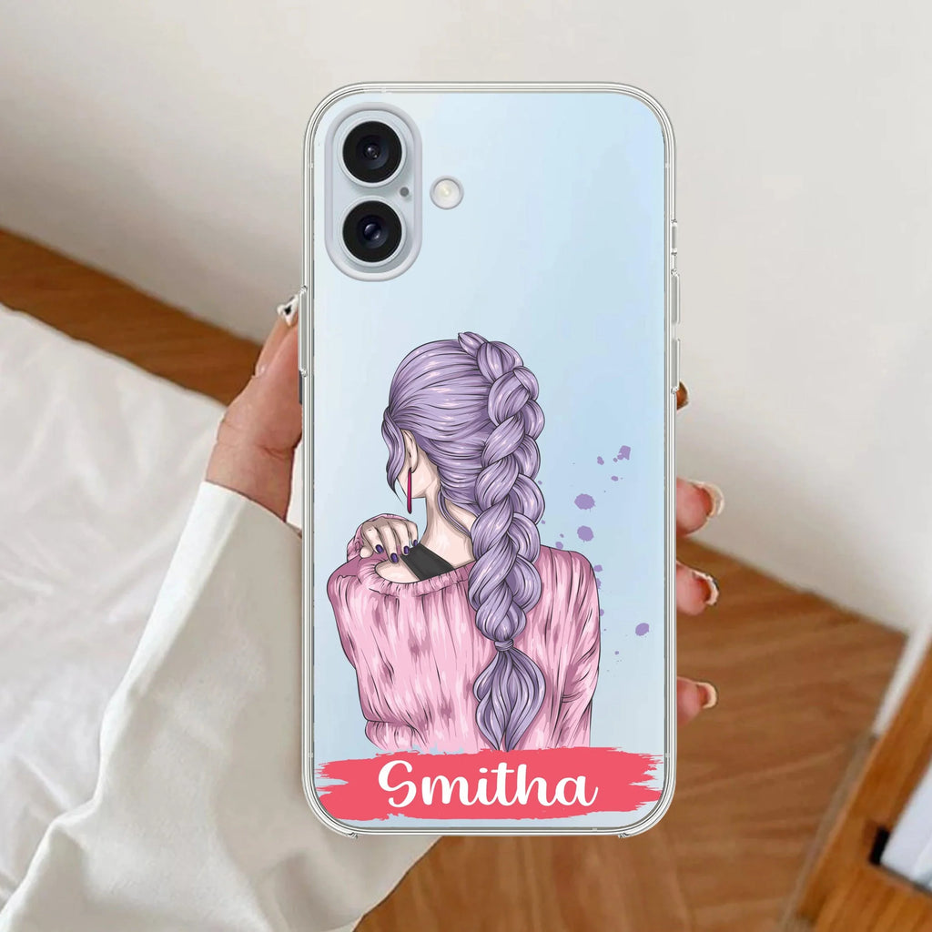 Braid Girl Customize Anti Yellow Clear Case For iPhone 16 Plus