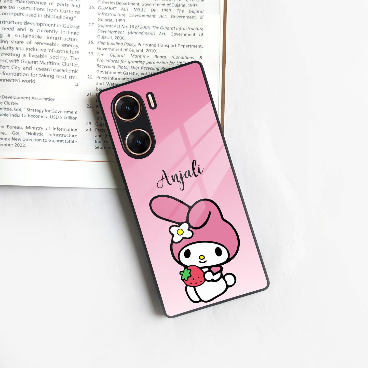 Pink Bunny Glass Case Cover For Vivo