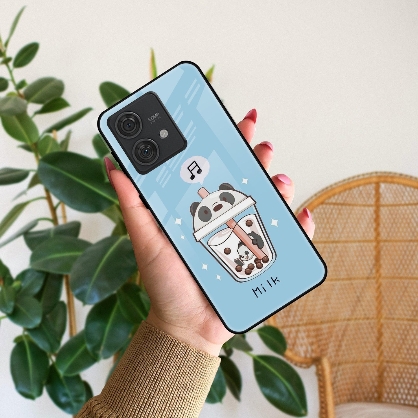 Cartoon Milk Tea We Bare Bears Glossy Metal Case Cover For Motorola