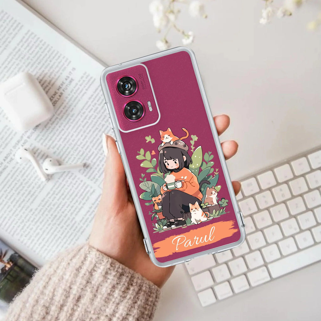Cat Lover Customize Transparent Silicon Case For Motorola Edge 50 Neo