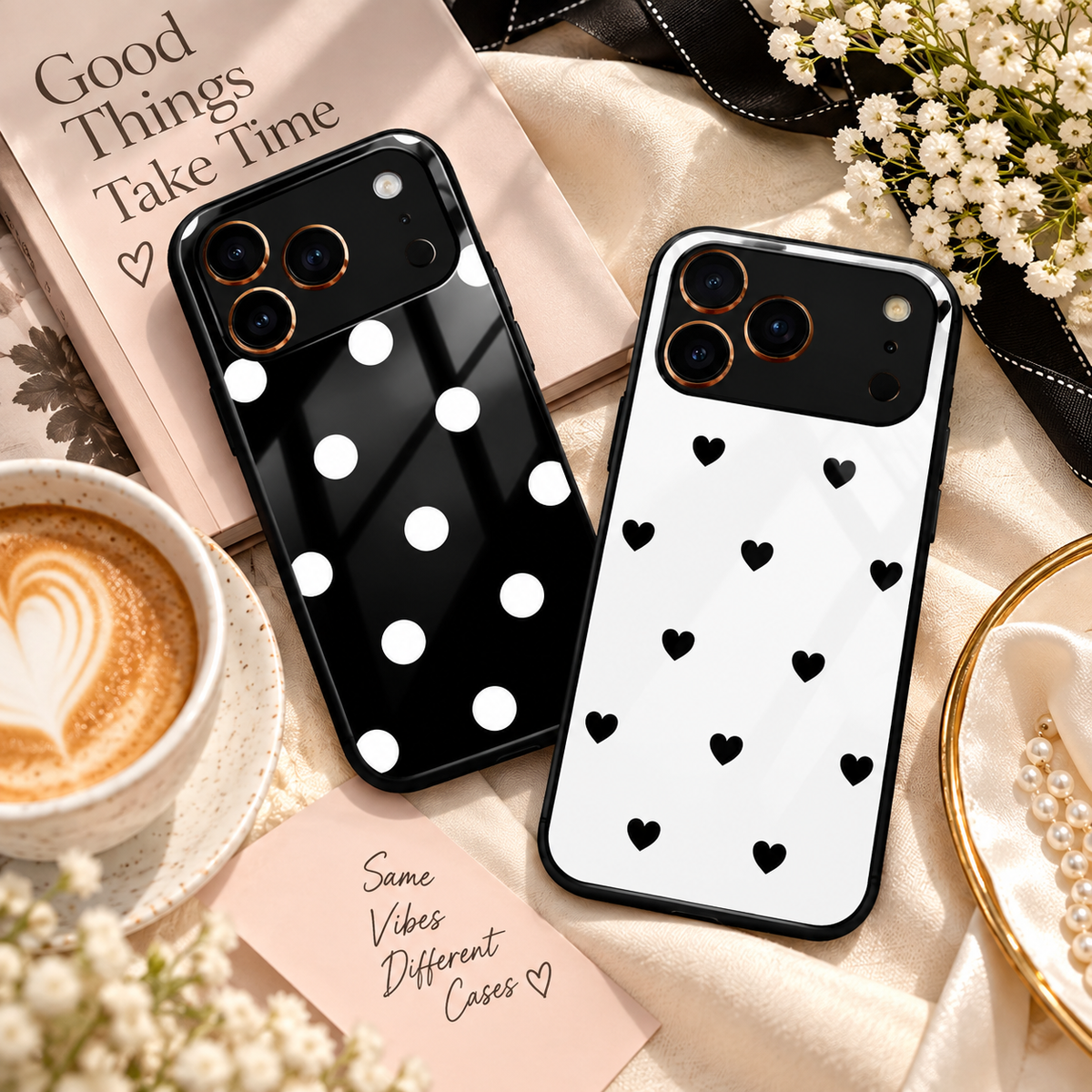 Heart Pattern Glass Case Coveer