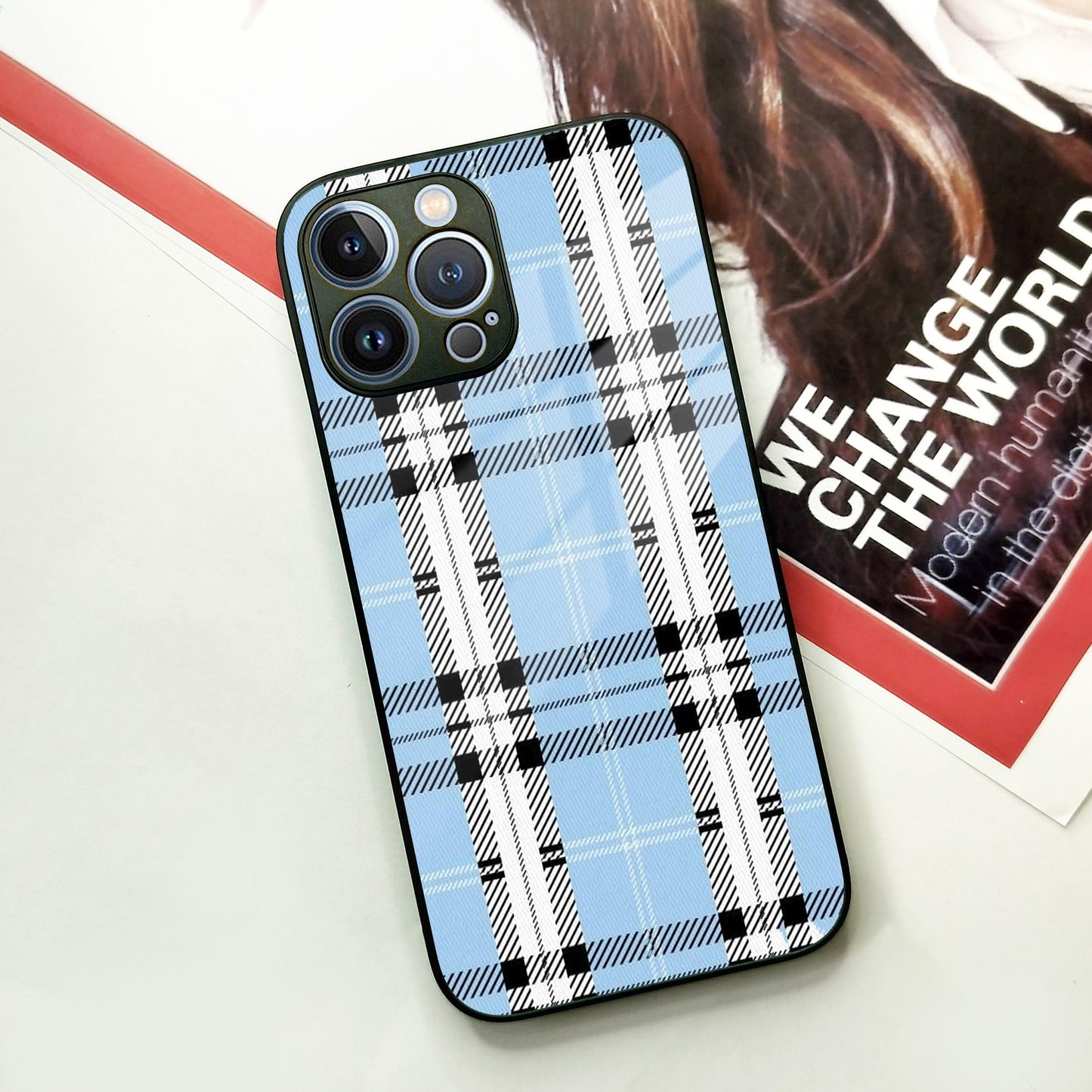 Check Glass Phone Case Cover For iPhone