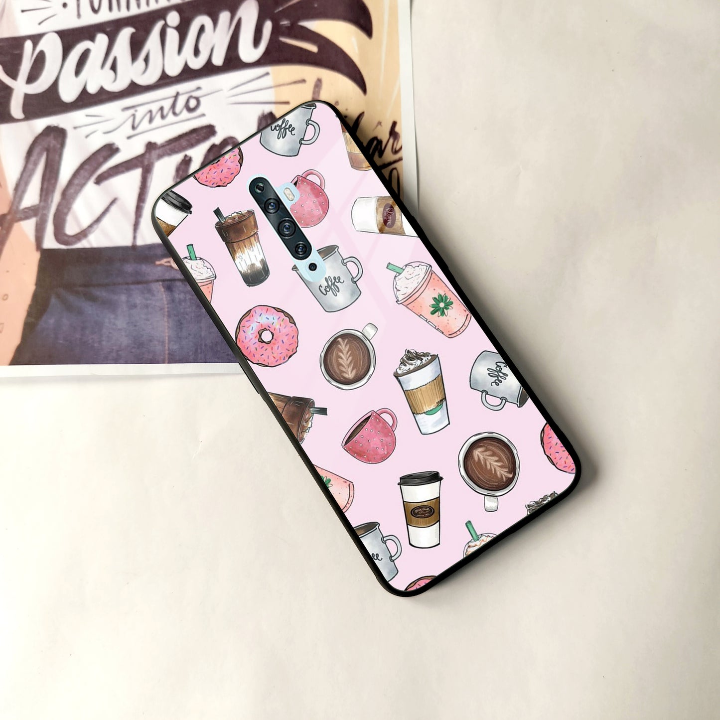 Cute Coffee Snacks Glass Case Cover For Oppo