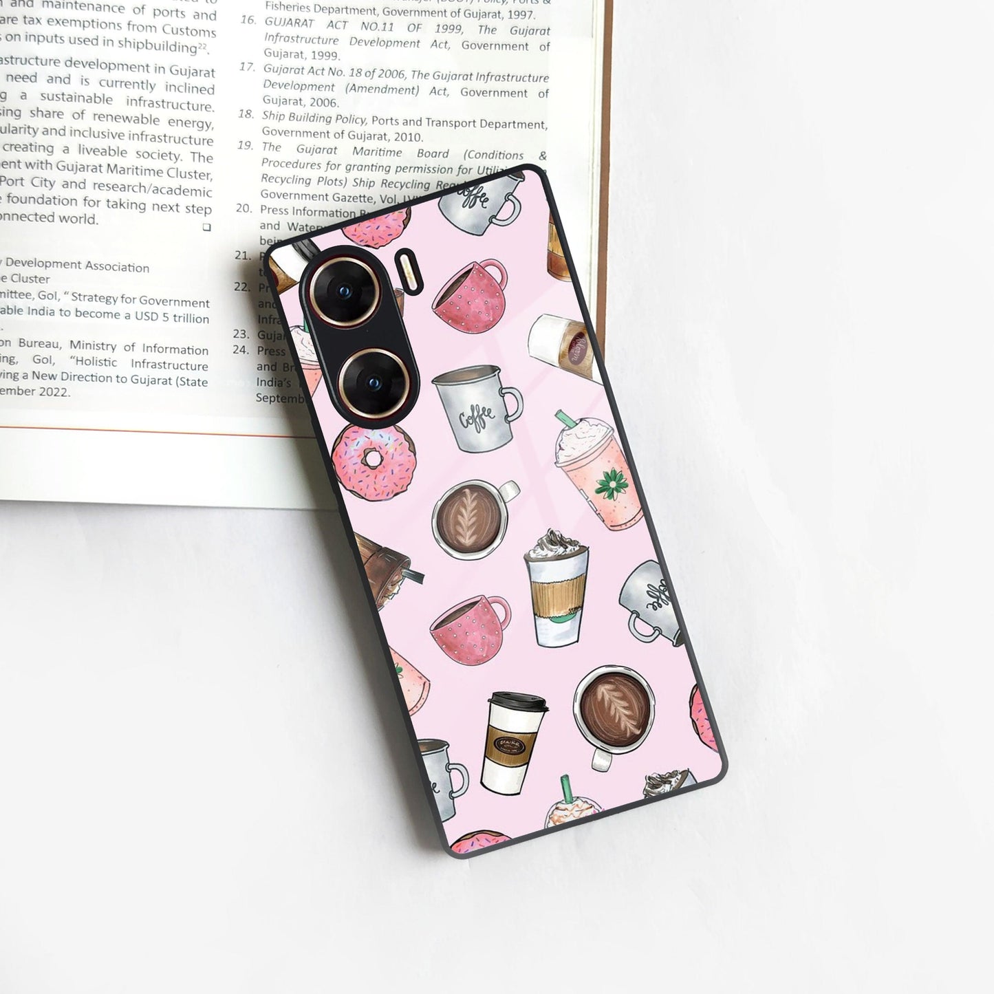 Cute Coffee Snacks Glass Case Cover For Vivo