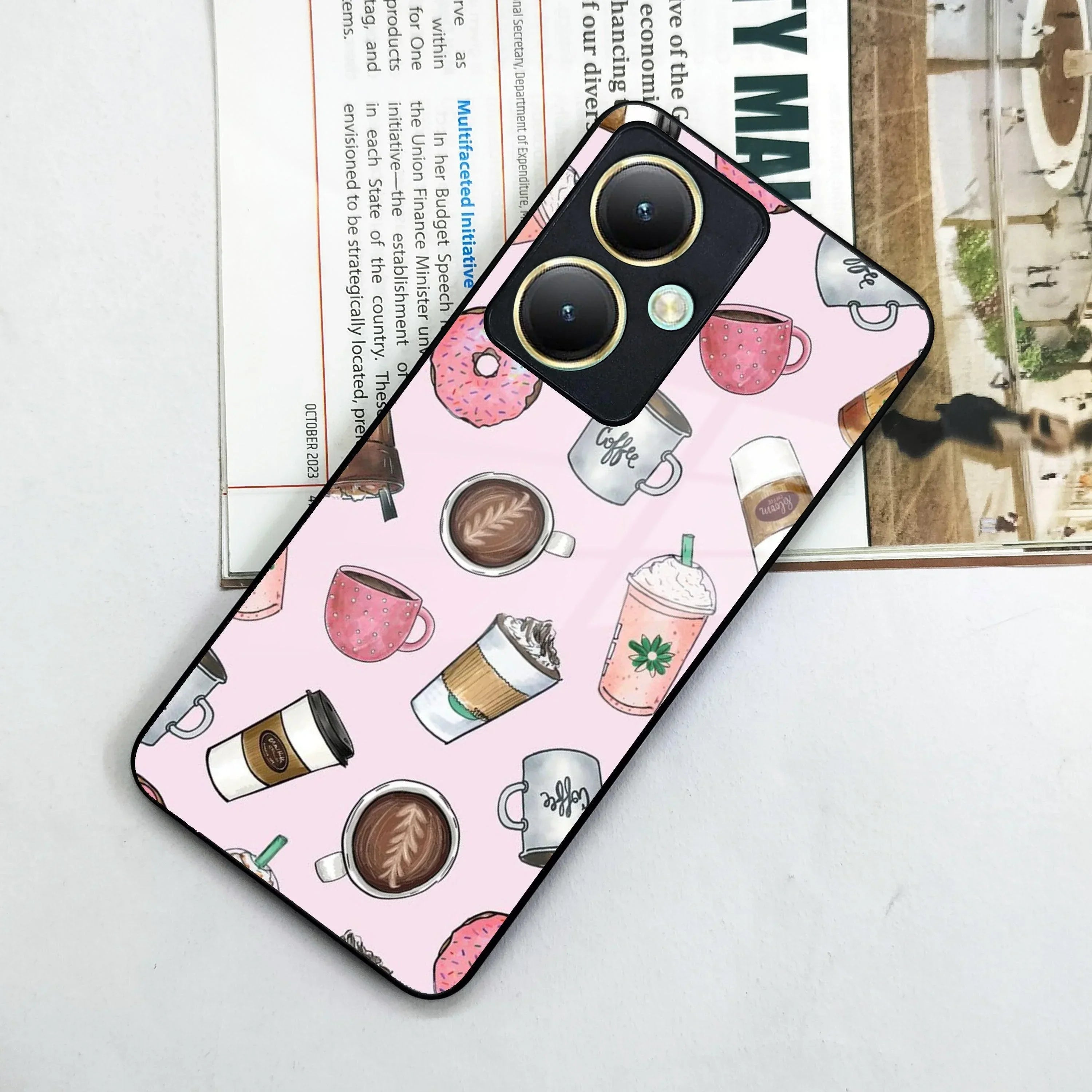 Cute Coffee Snacks Glass Case Cover For Vivo - ShopOnCliQ