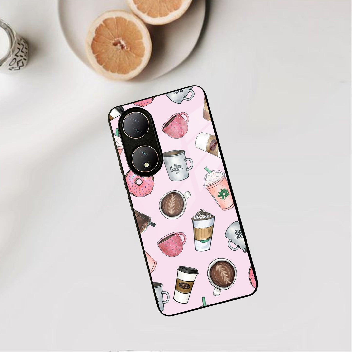 Cute Coffee Snacks Glass Case Cover For Vivo