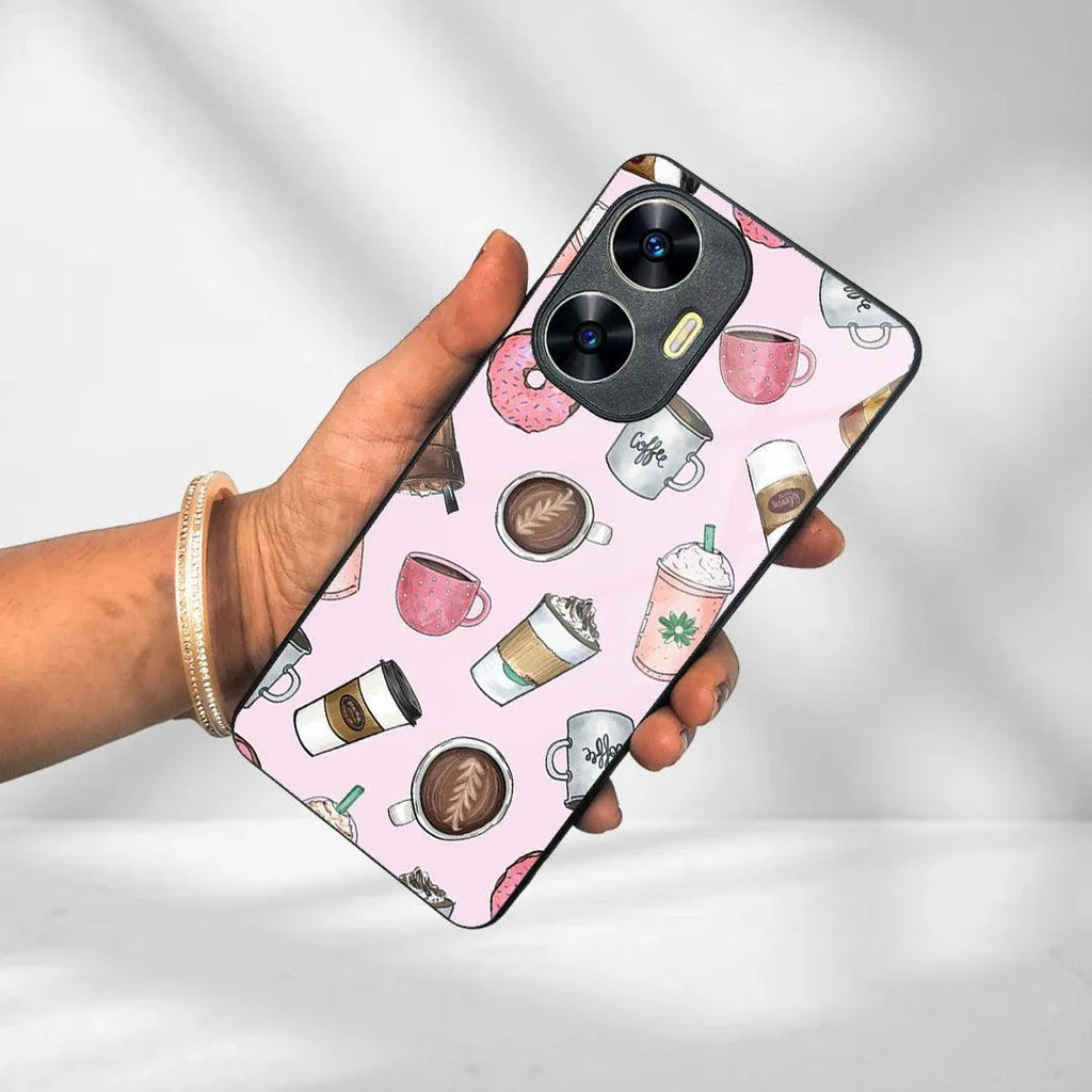 Cute Coffee Snacks Glass Case Cover For Realme/Narzo - ShopOnCliQ