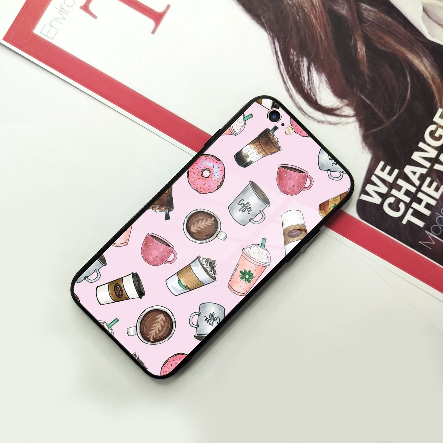 Cute Coffee Snacks Glass Case Cover For iPhone
