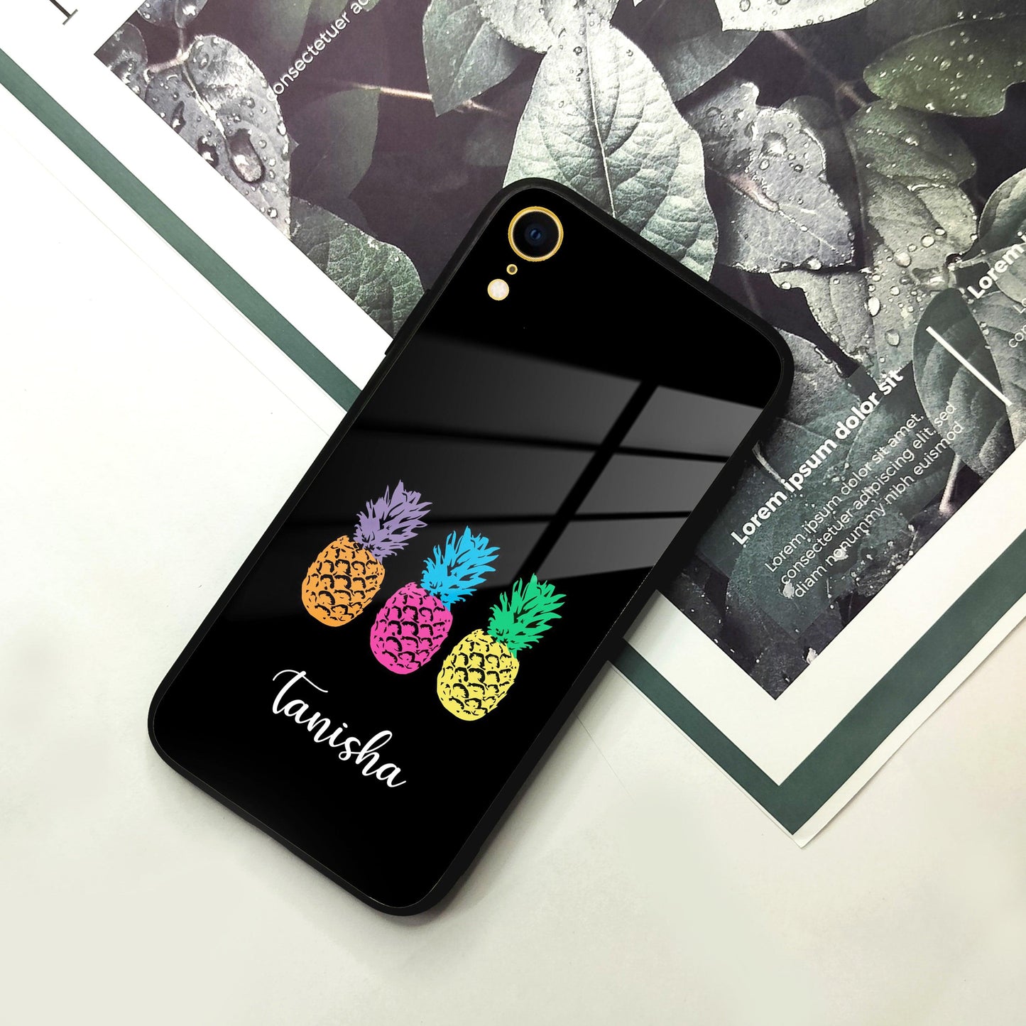 Colorful Pineapple Glass Case Cover For iPhone