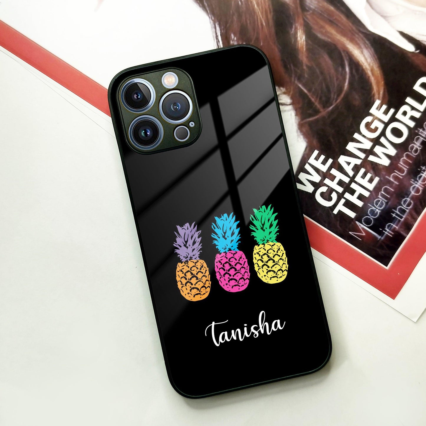 Colorful Pineapple Glass Case Cover For iPhone