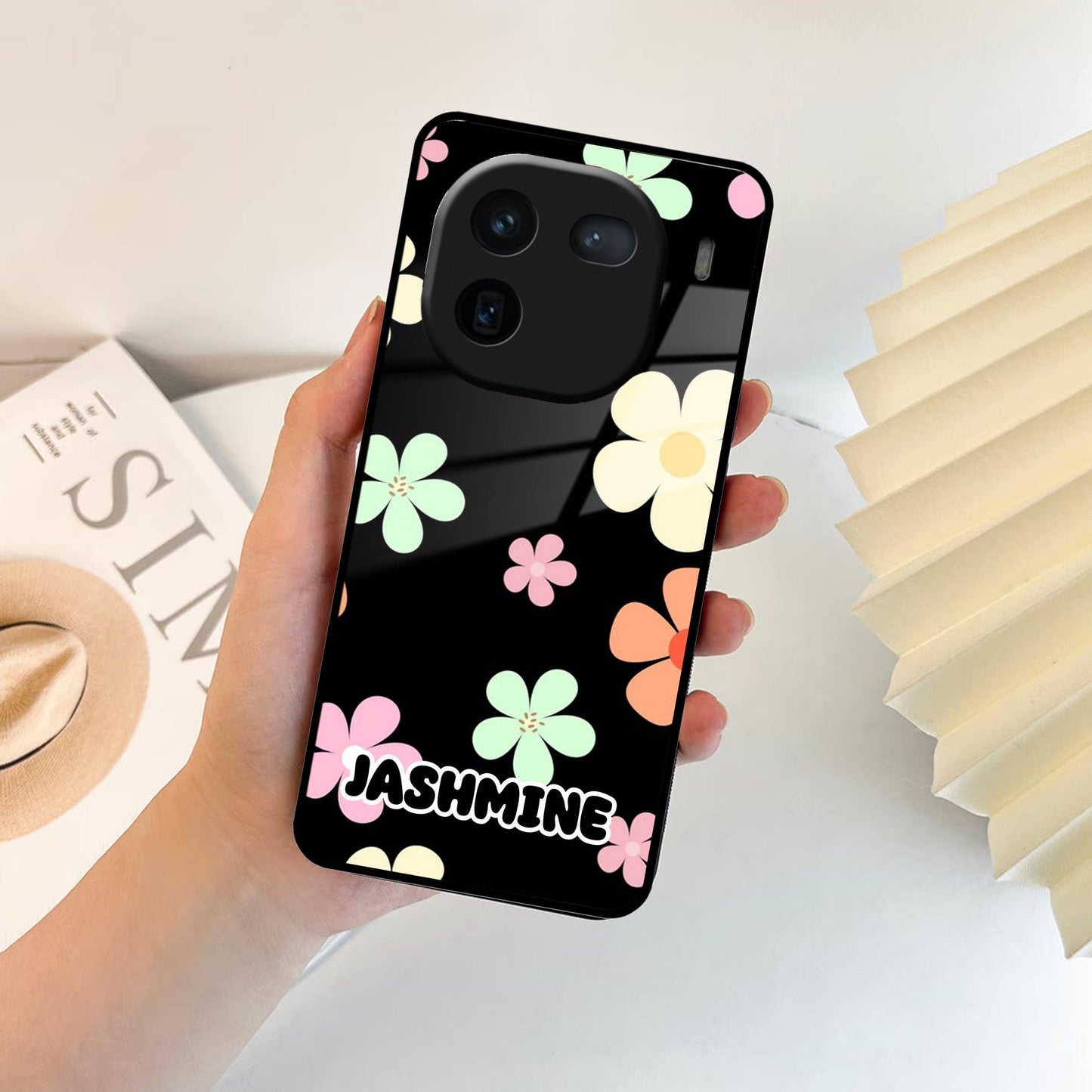 Colorfull Daisy Floral Glass Case Cover For iQOO