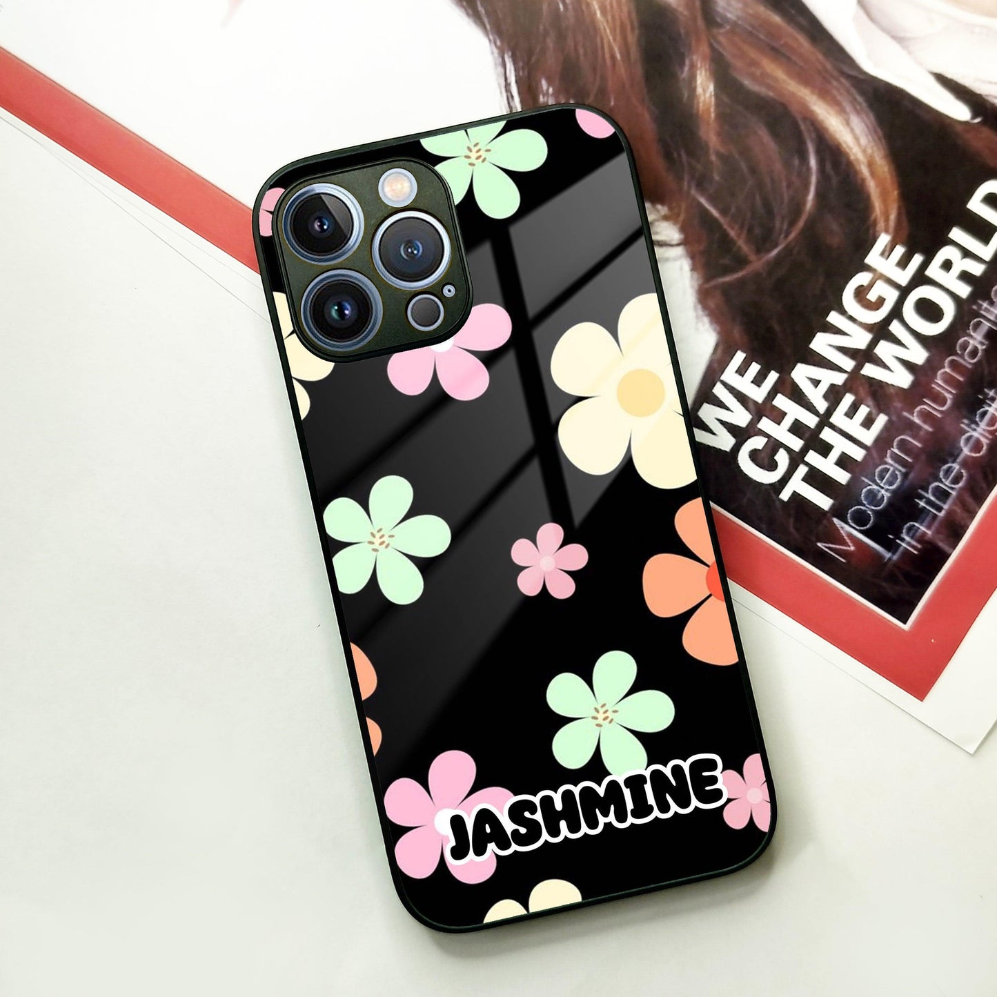 Colorfull  Daisy Floral Glass Case Cover For iPhone