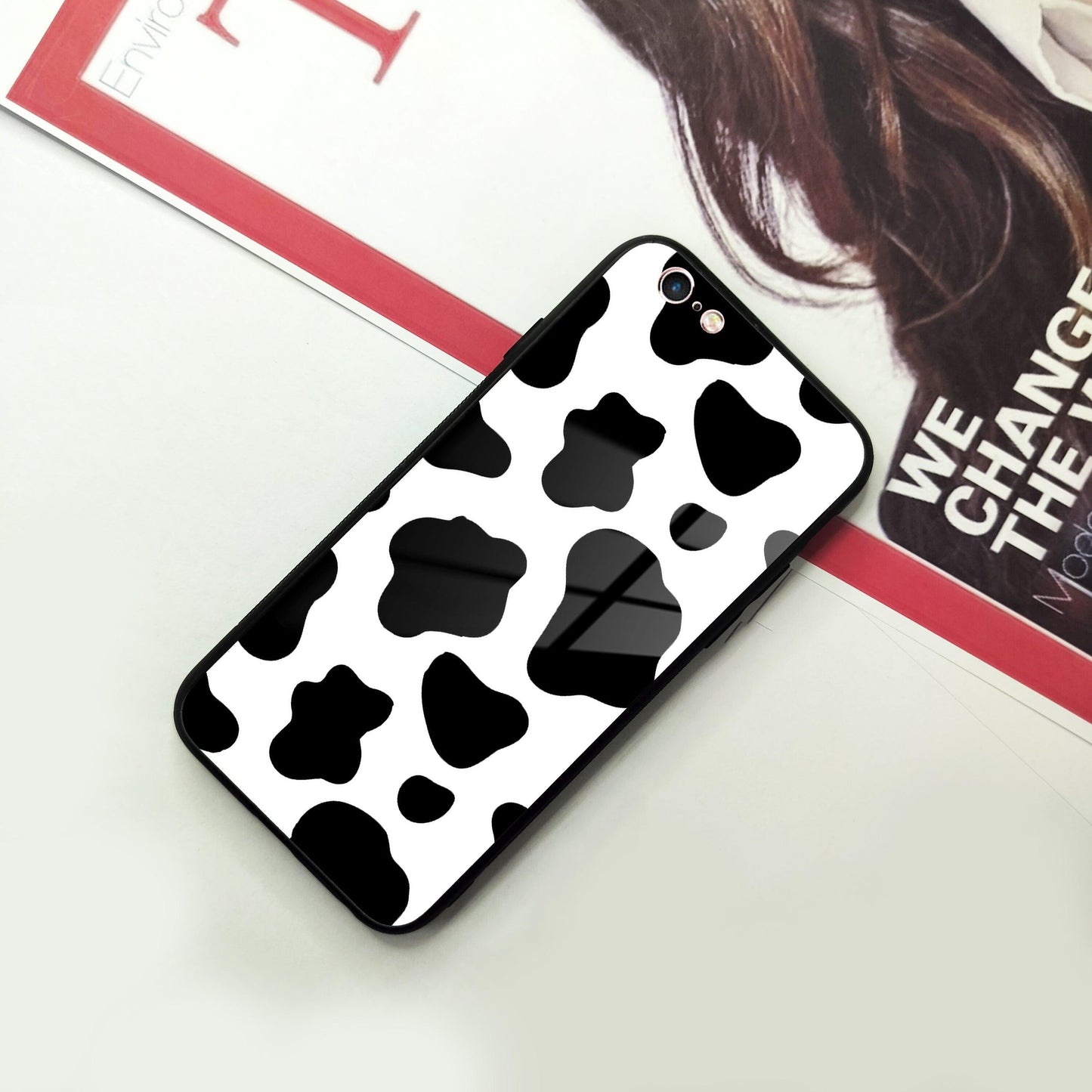 Cow Print Glass Phone Case Cover For iPhone