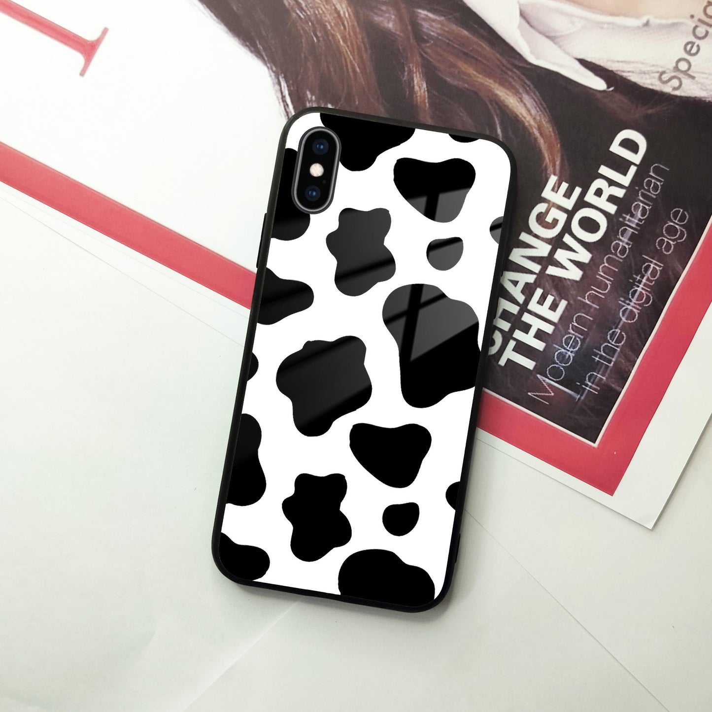 Cow Print Glass Phone Case Cover For iPhone