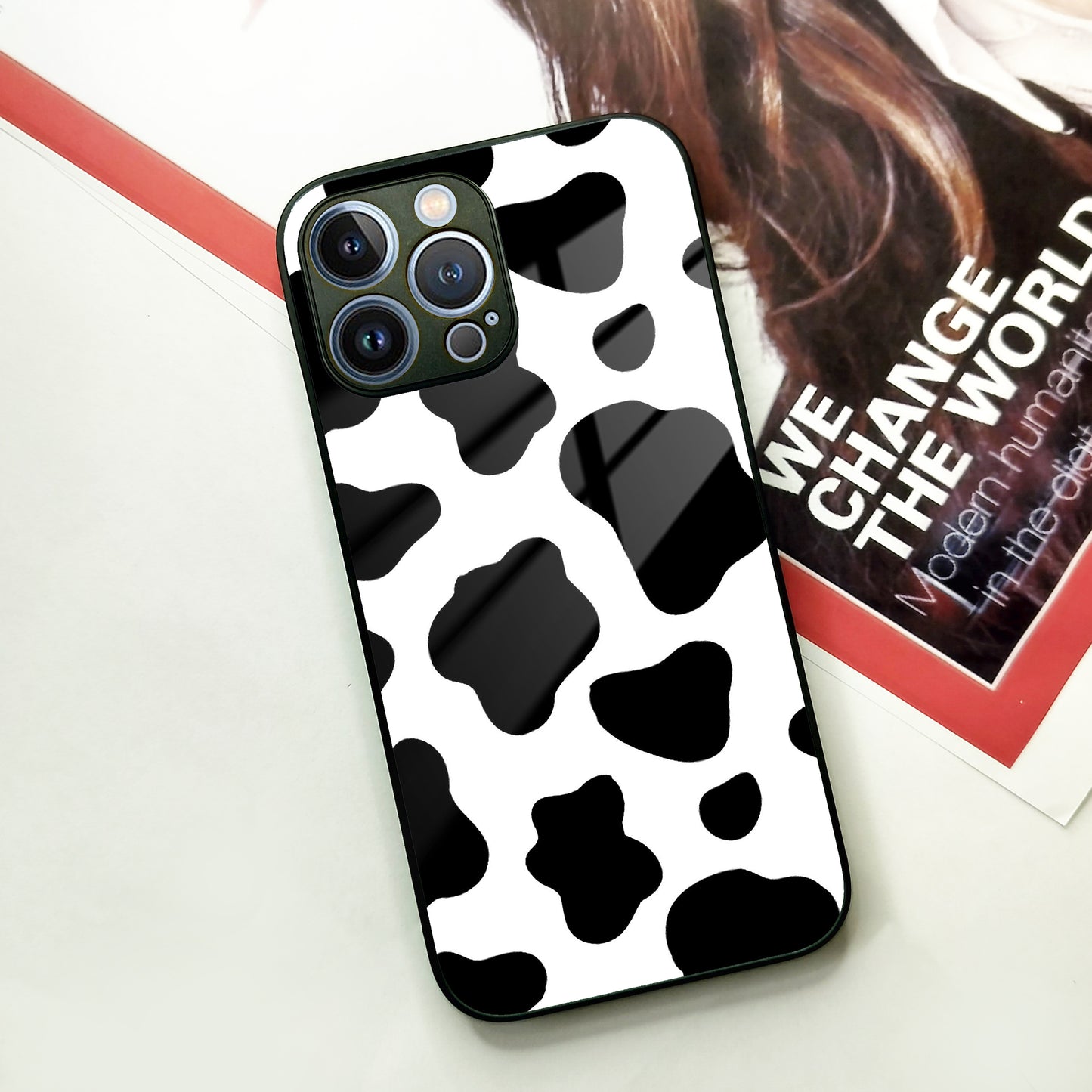 Cow Print Glass Phone Case Cover For iPhone