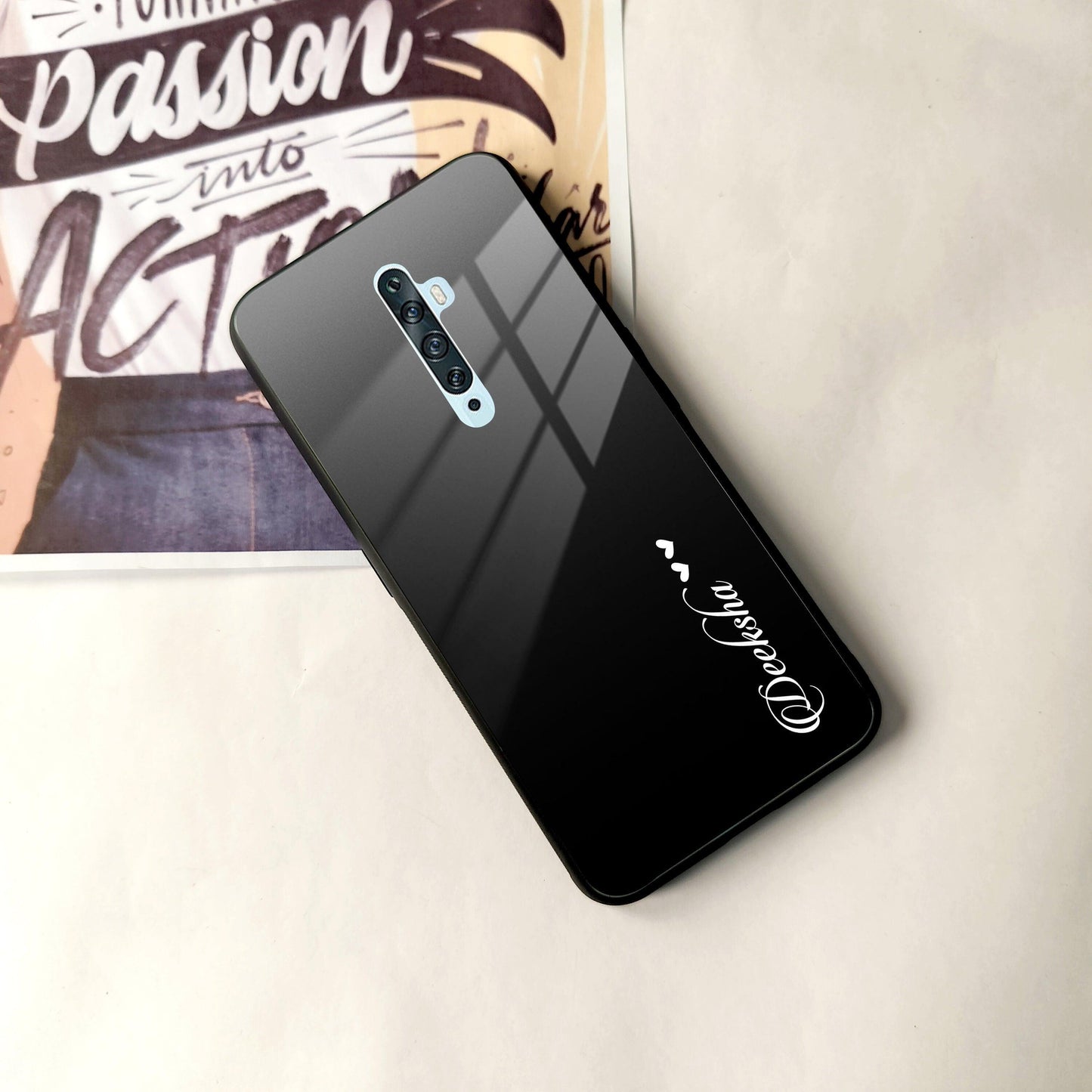 Customize Name Gradient Glass Case Cover Black For Oppo