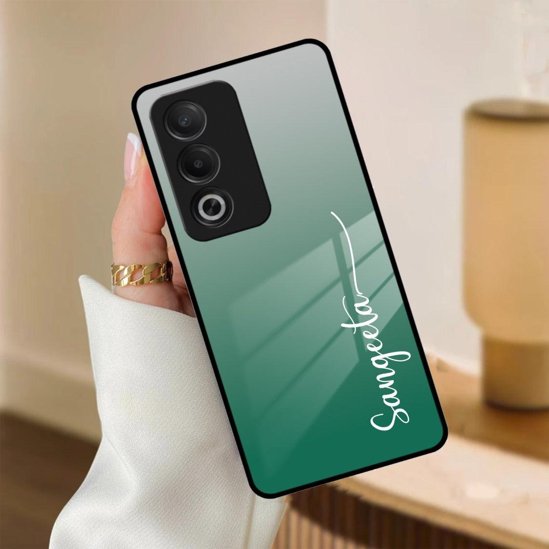 Customize Name Gradient Glass Case Cover Green For Oppo