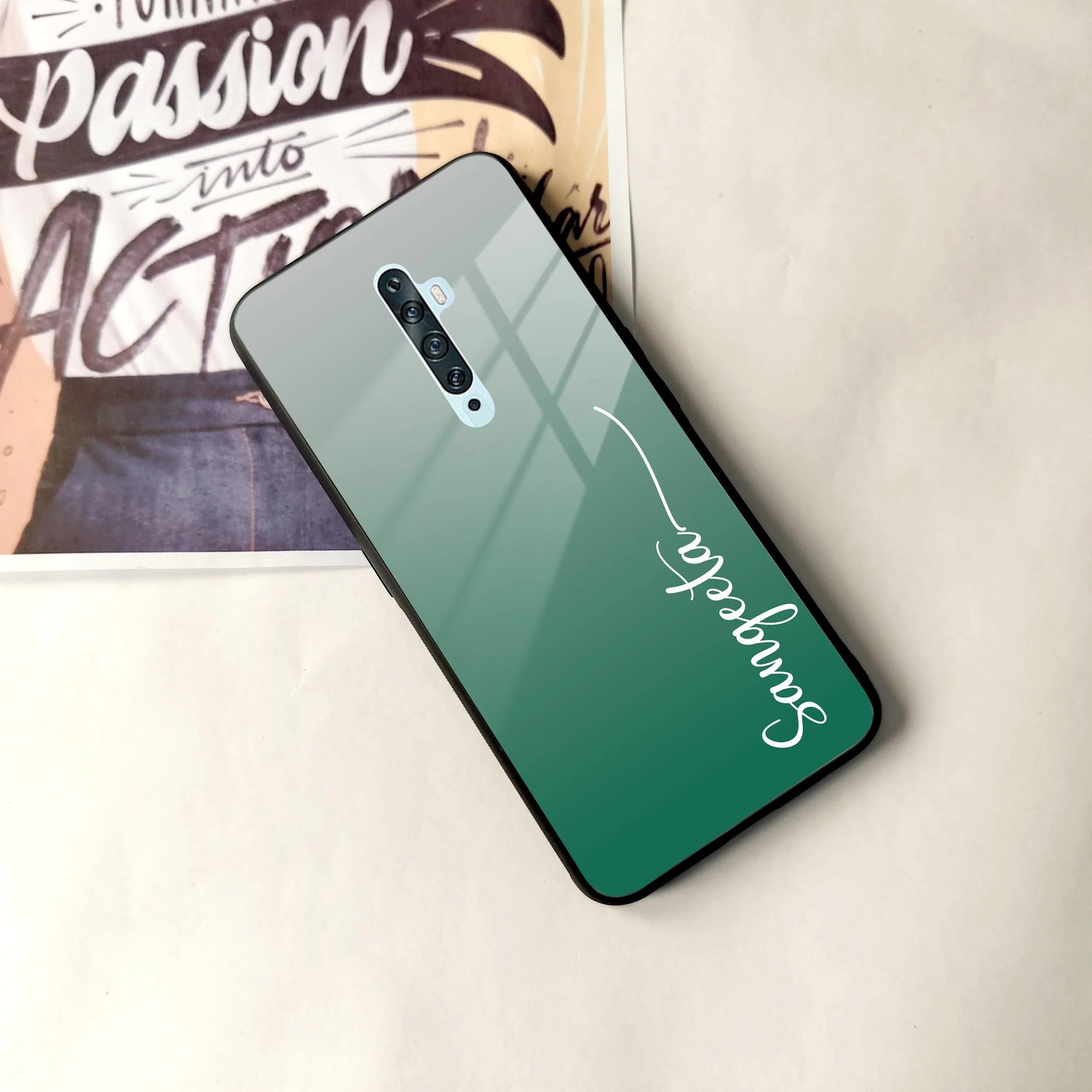 Customize Name Gradient Glass Case Cover Green For Oppo - ShopOnCliQ