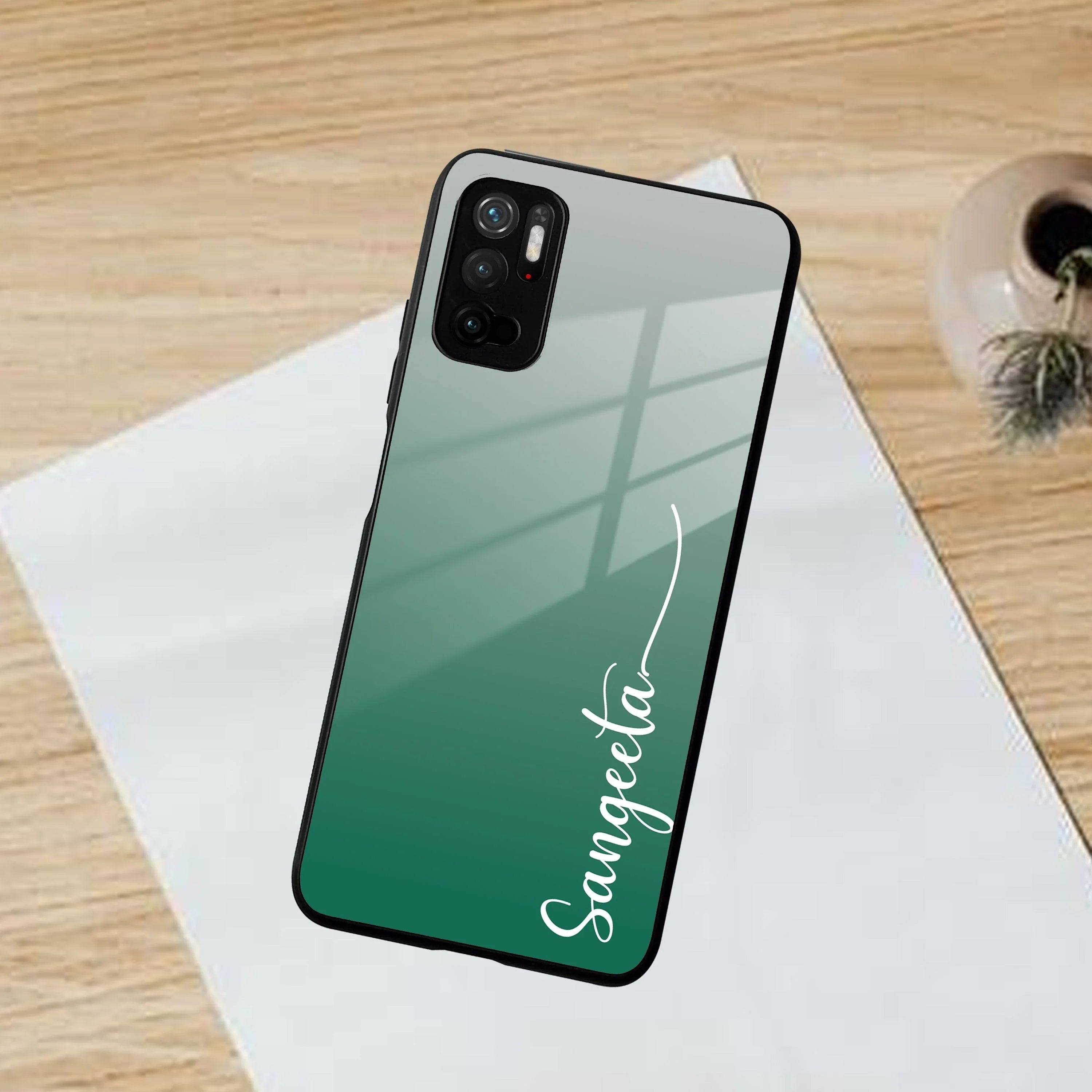 Customize Name Gradient Glass Case Cover Green For Poco - ShopOnCliQ