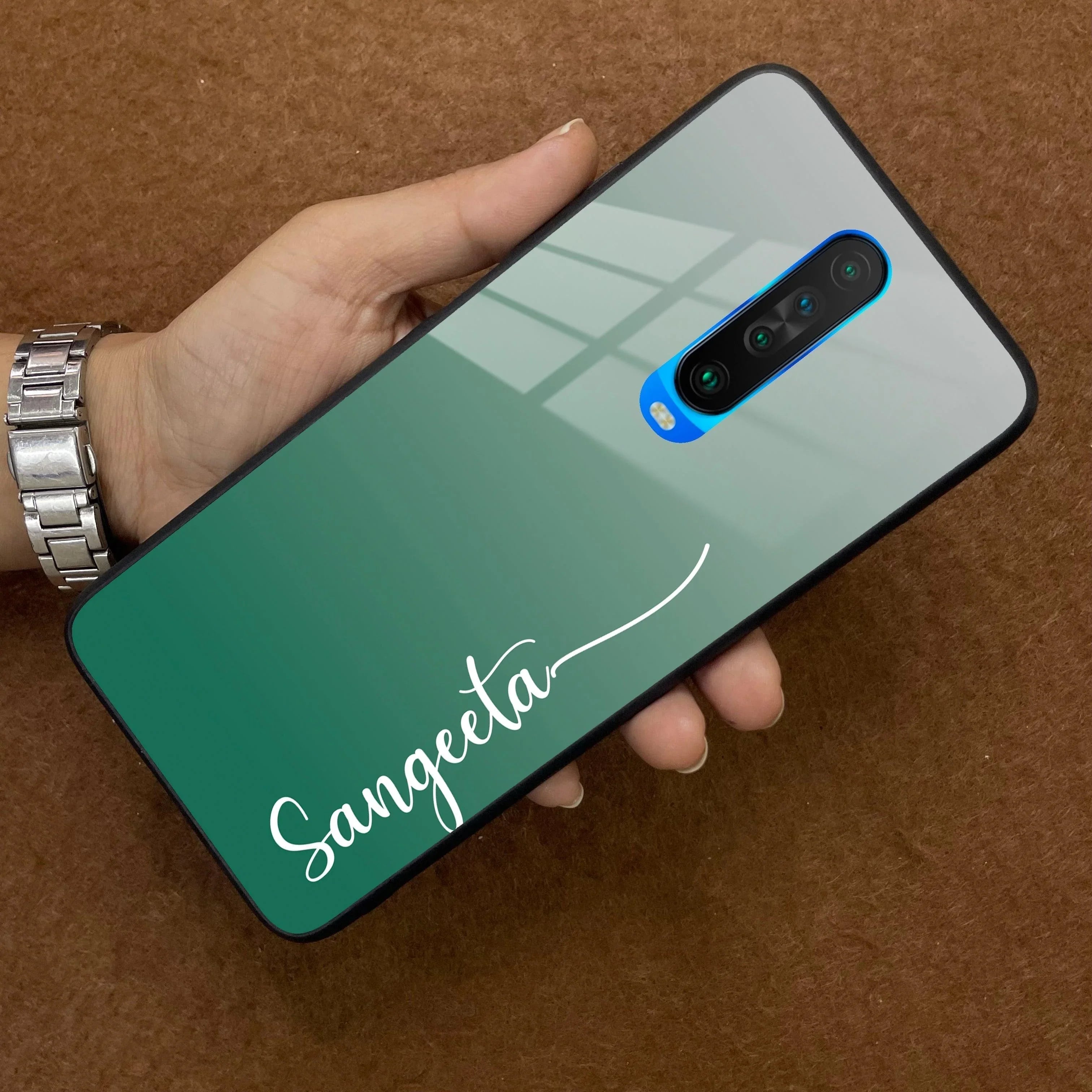 Customize Name Gradient Glass Case Cover Green For Poco - ShopOnCliQ