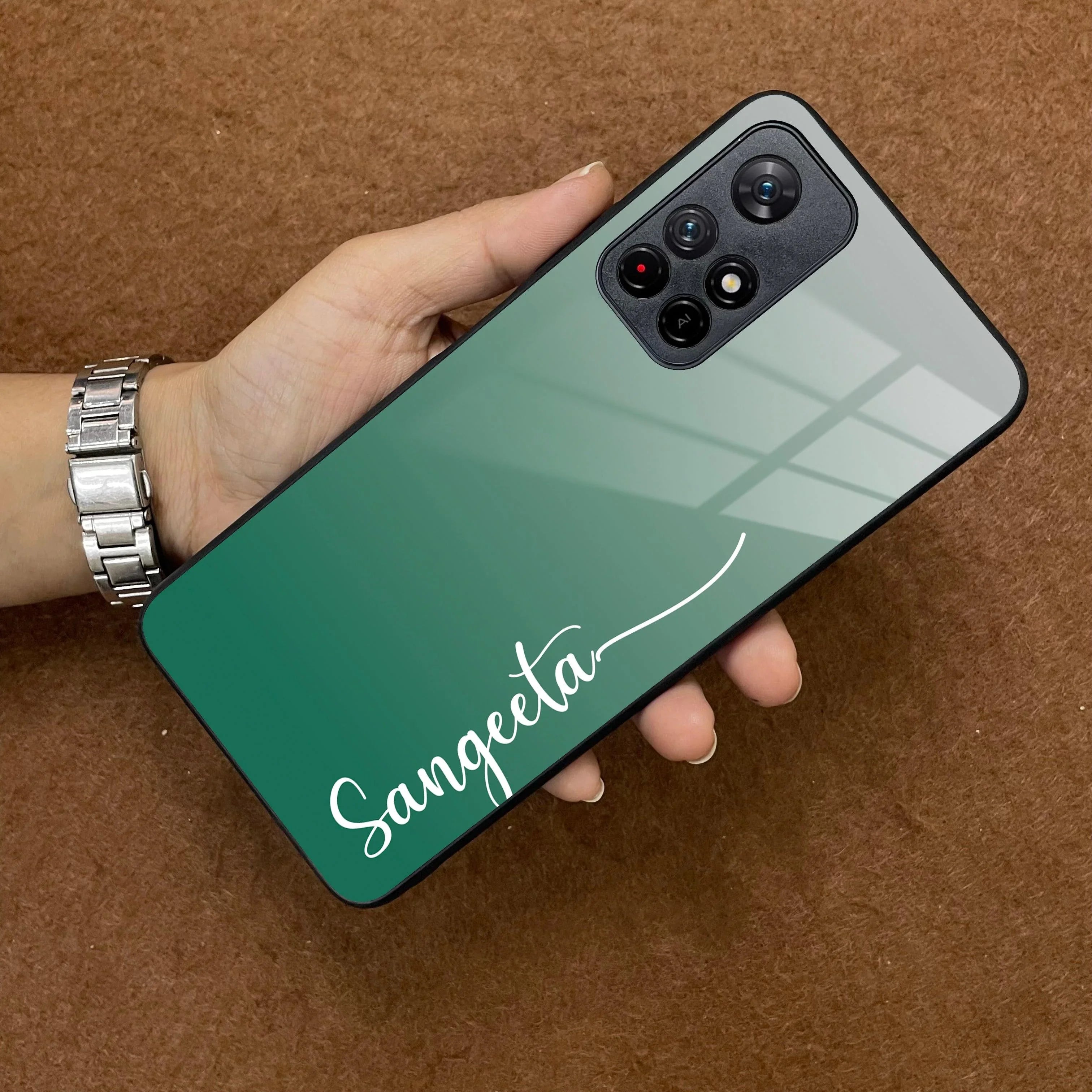 Customize Name Gradient Glass Case Cover Green For Poco - ShopOnCliQ