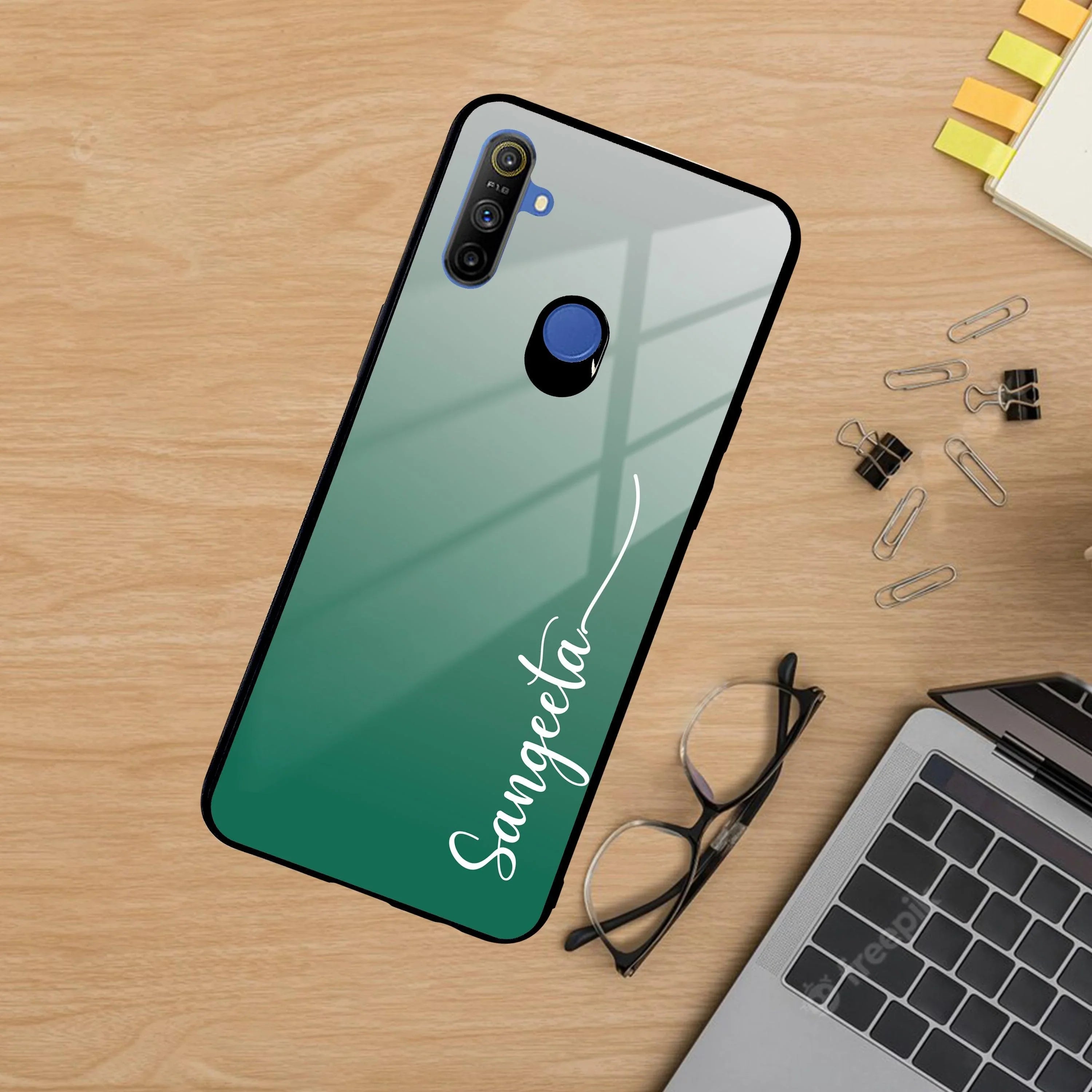 Customize Name Gradient Glass Case Cover Green For Realme/Narzo - ShopOnCliQ