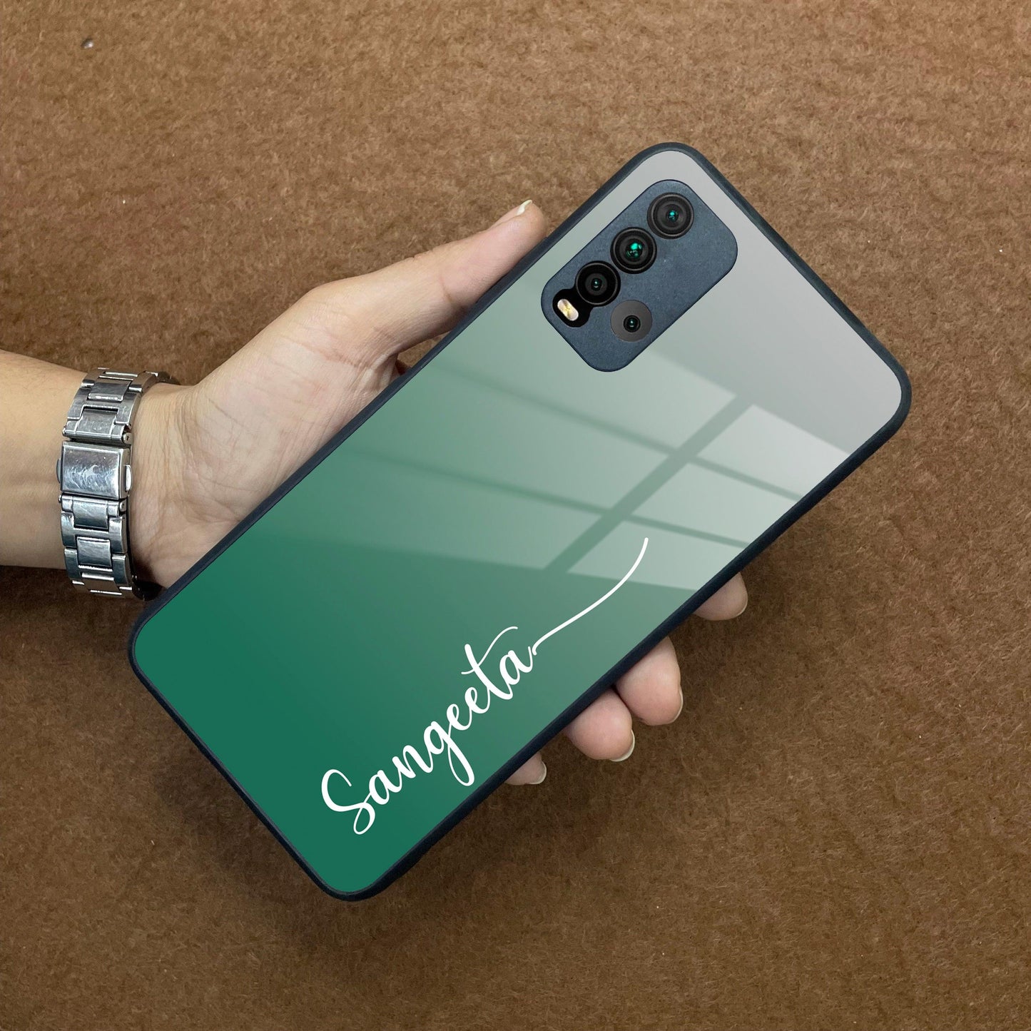 Customize Name Gradient Glass Case Cover Green For Redmi/Xiaomi