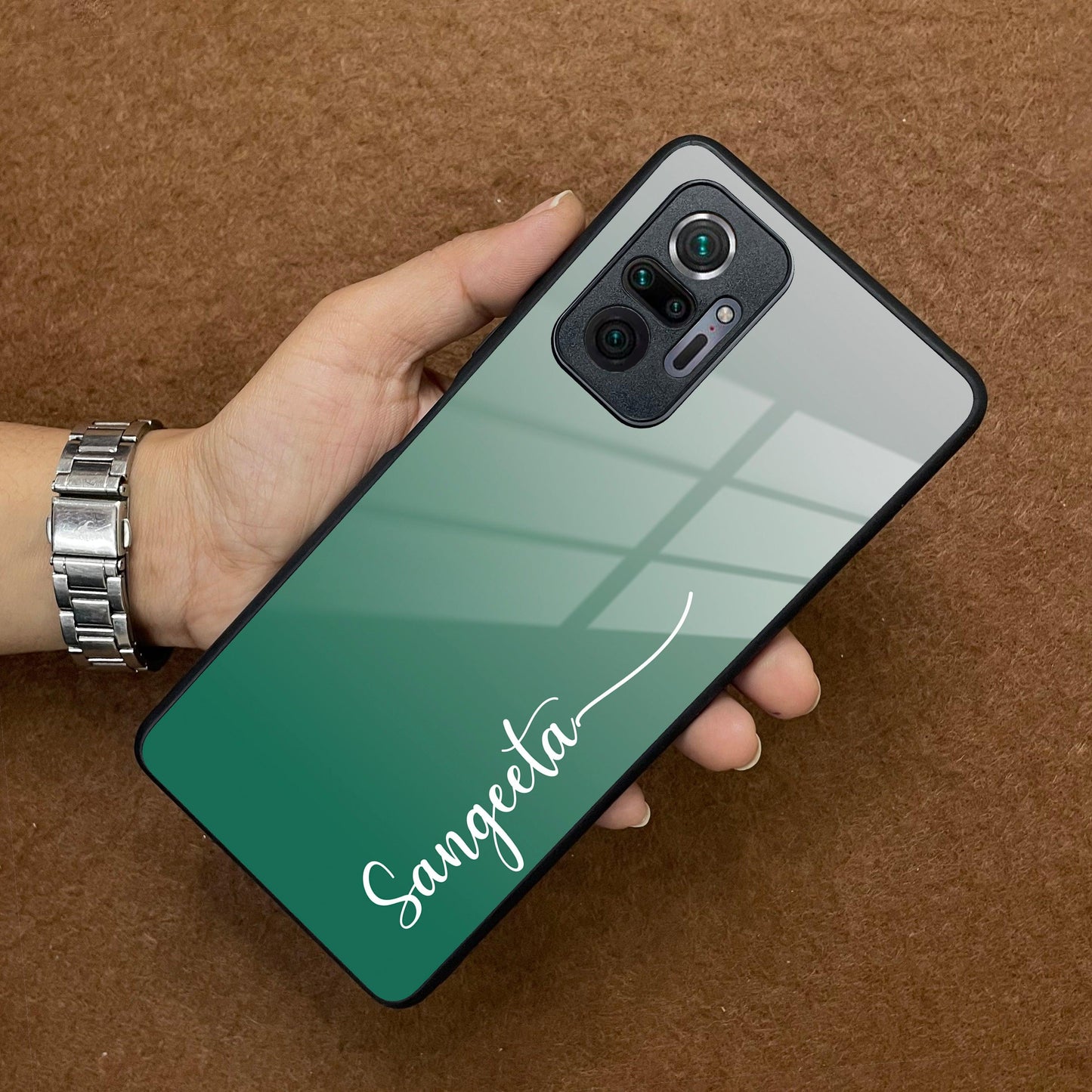 Customize Name Gradient Glass Case Cover Green For Redmi/Xiaomi