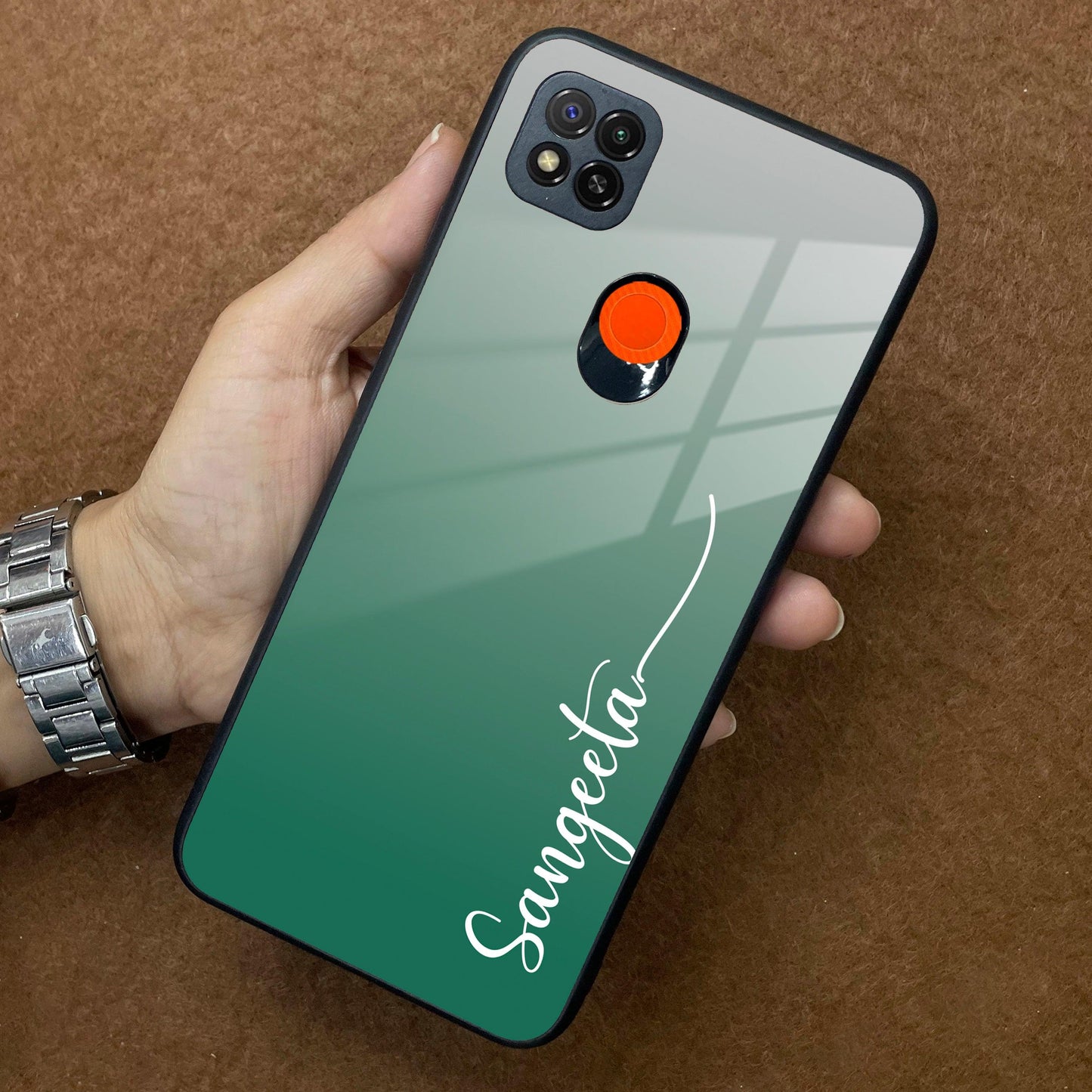Customize Name Gradient Glass Case Cover Green For Redmi/Xiaomi