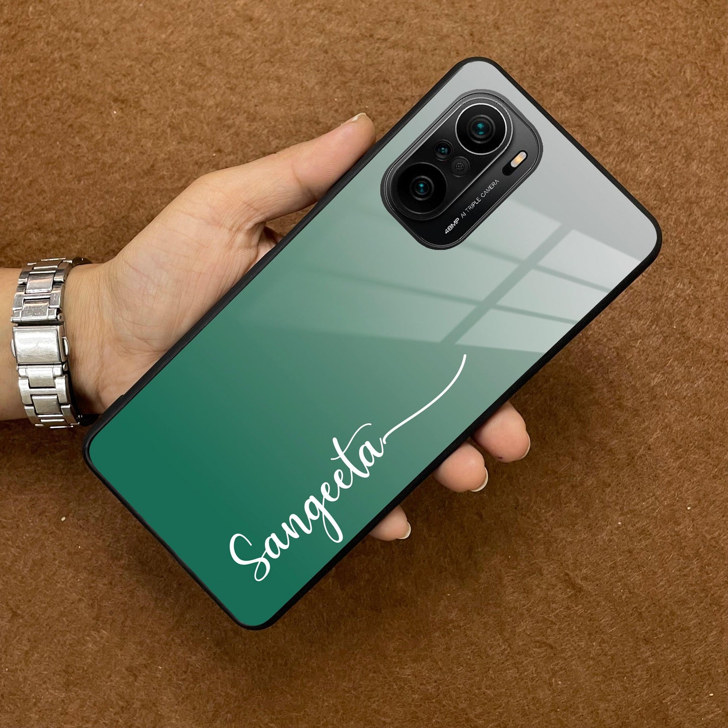 Customize Name Gradient Glass Case Cover Green For Redmi/Xiaomi