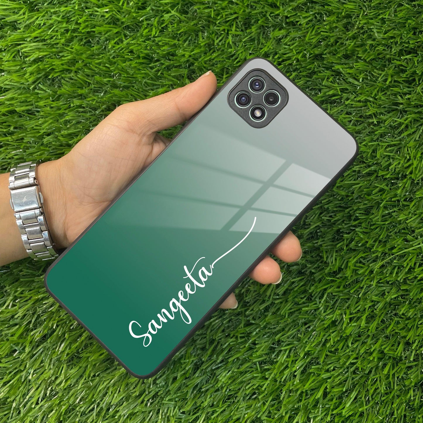 Customize Name Gradient Glass Case Cover Green For Samsung