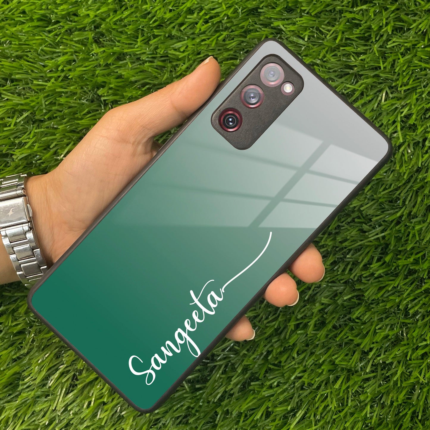 Customize Name Gradient Glass Case Cover Green For Samsung